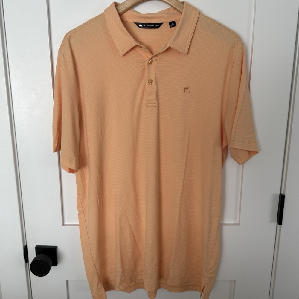 TravisMathew Mens XL Golf Polo Apricot Stretch Performance Short Sleeve Logo
